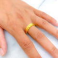 Lustrous Leaf Accented 22k Gold Ring