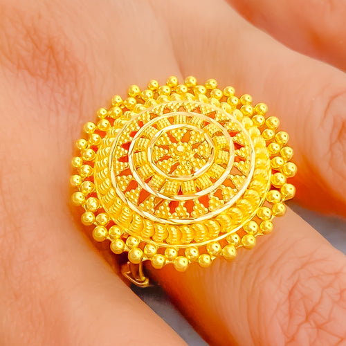 Impressive Eclectic Beaded 22k Gold Statement Ring