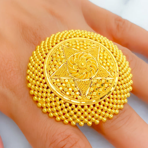 Unique Star Beaded 22k Gold Statement Ring