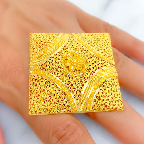 Edgy Netted Geometric 22k Gold Statement Ring