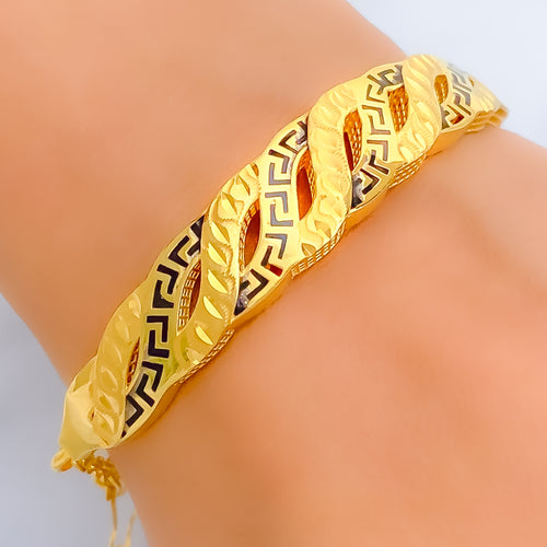 Classic Alternating Curve 21K Gold Flexi Bangle Bracelet