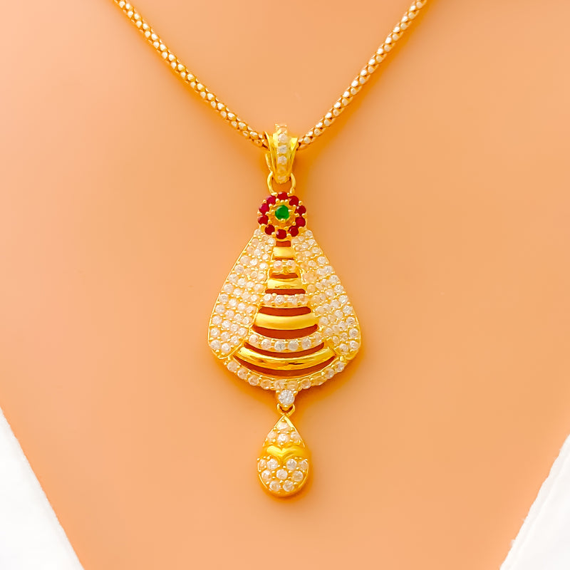 sophisticated-sleek-22k-gold-cz-pendant-set