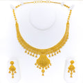 Sleek Lined Floral 22k Gold Necklace Set