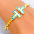 Unique Turquoise Enameled 21k Gold Bangle Bracelet