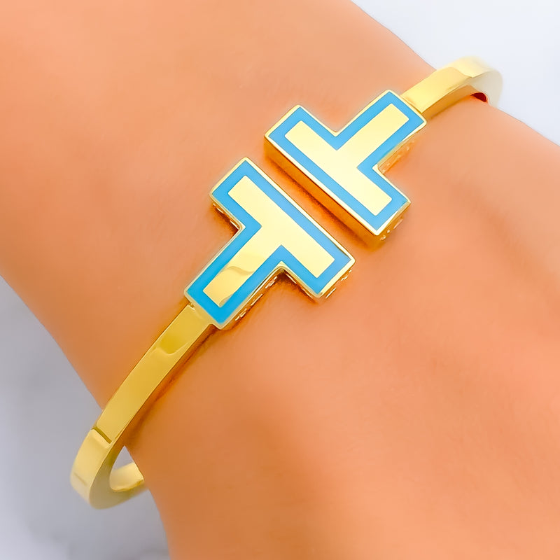 Unique Turquoise Enameled 21k Gold Bangle Bracelet