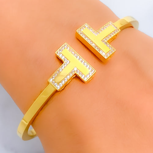 Luminous Impressive 21k Gold CZ Bangle Bracelet