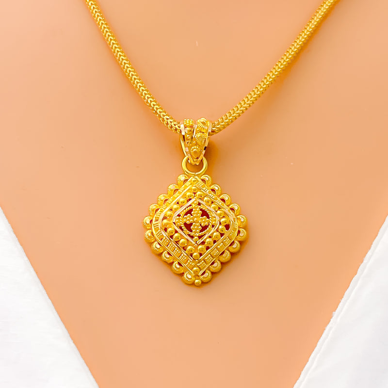 Traditional Multi-Bead 22k Gold Pendant Set 