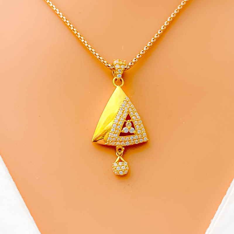 Stunning Triangle 22k Gold CZ Pendant
