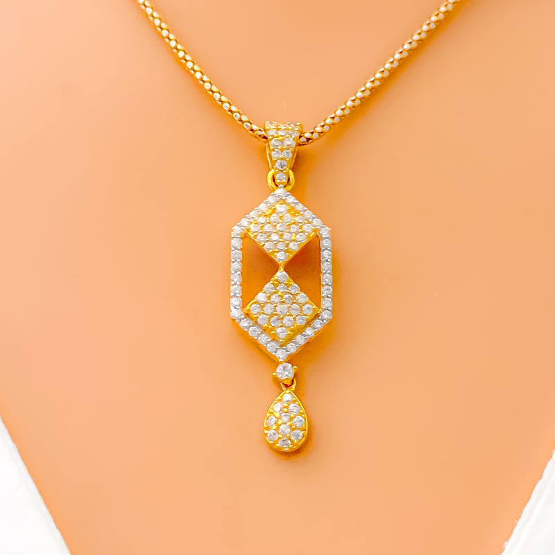 Decorative Hexagonal 22k Gold CZ Pendant