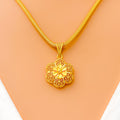 Delicate Floral Filigree 22K Gold Pendant 