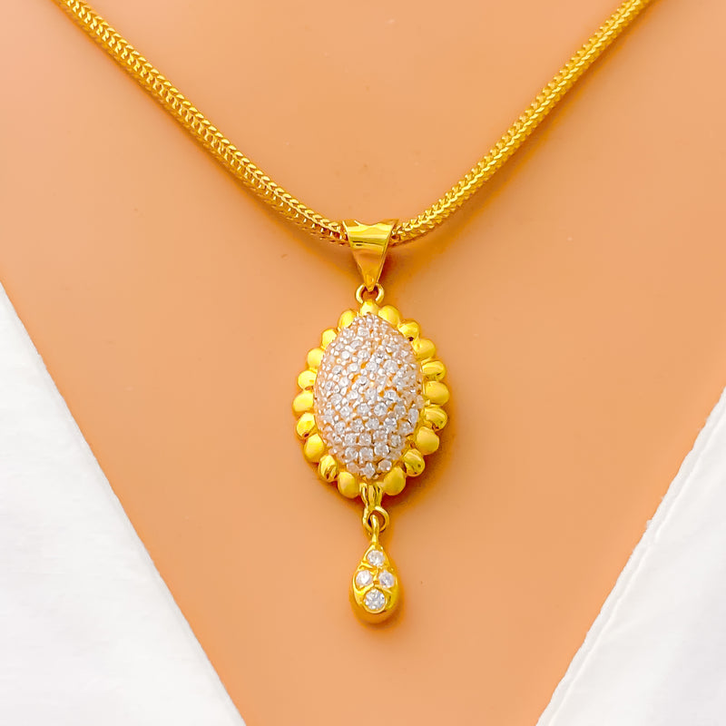 Sparkling Domed Marquise 22k Gold CZ Pendant 
