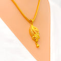 Curved Leaf Adorned 22K Gold Pendant 