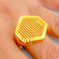 Classic Corrugated 21k Gold Hexagon Ring