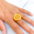 Classic Corrugated 21k Gold Hexagon Ring