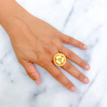 Reflective Jazzy Netted 21k Gold CZ Ring