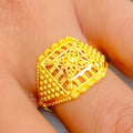 Classy Geometric Beaded 22K Gold Ring