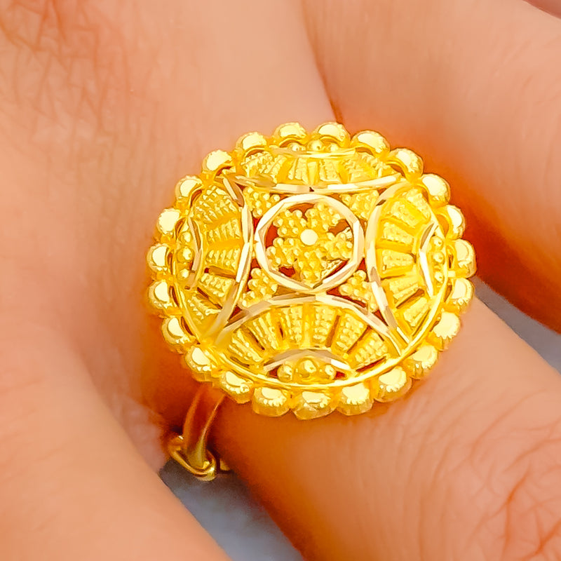 Dapper Festive Floral 22k Gold Semi-Statement Ring