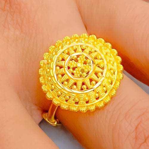 Mesmerizing Mandala Adorned 22k Gold Semi-Statement Ring