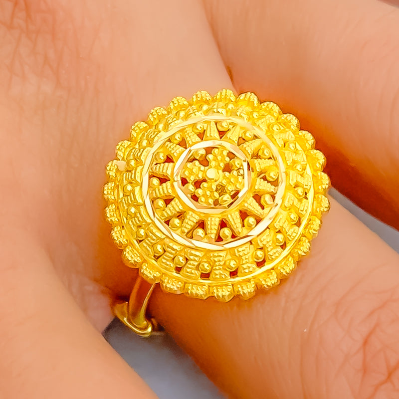 Mesmerizing Mandala Adorned 22k Gold Semi-Statement Ring