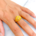 Satin Smooth Leaf Adorned 22K Gold Ring