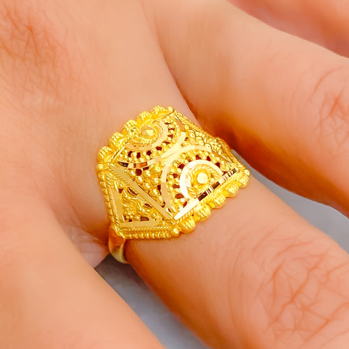 Majestic Crescent Adorned 22K Gold Ring