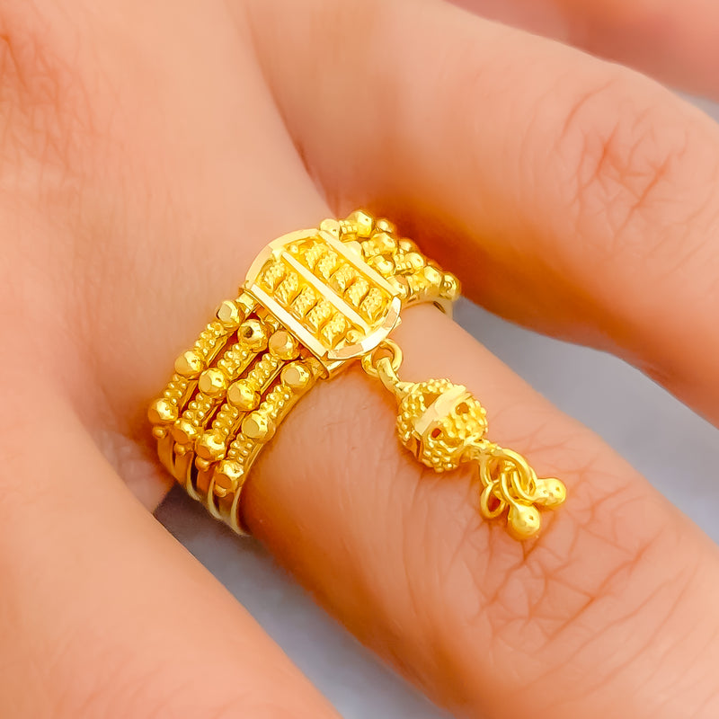 Festive Fashionable 22K Gold Tasseled Ring