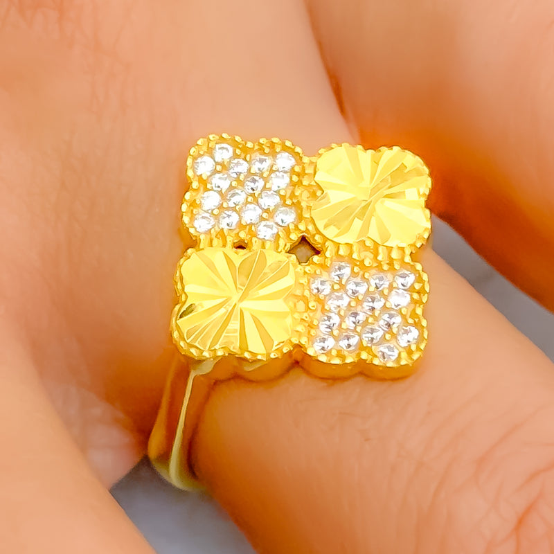 Trendy Vibrant 21k Gold CZ Ring