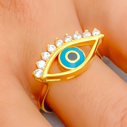 Unique Evil Eye 21k Gold CZ Ring