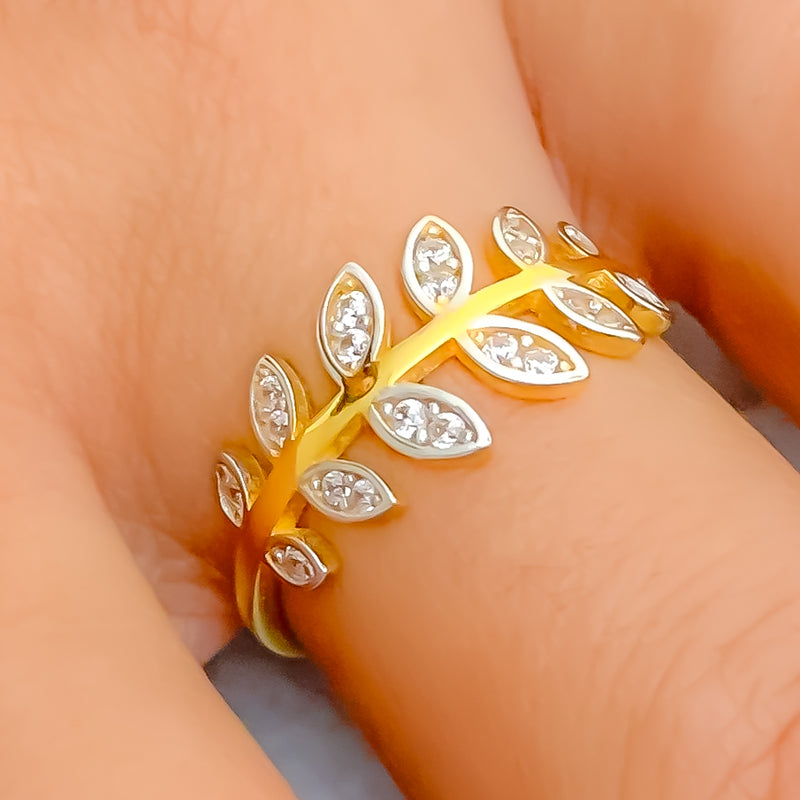 Lovely Leaf 21k Gold CZ Ring