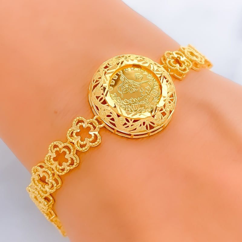 Radiant Round 21k Gold Floral Bracelet