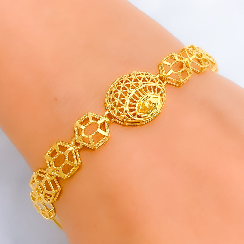 High Gloss Hexagonal 21k Gold Bracelet