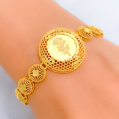 Luminescent Floral Dome 21k Gold Bracelet