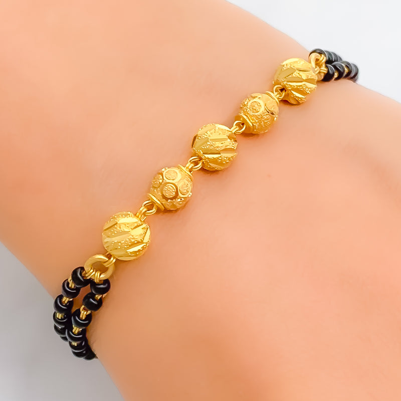 Charming Dressy 22k Gold Black Bead Bracelet