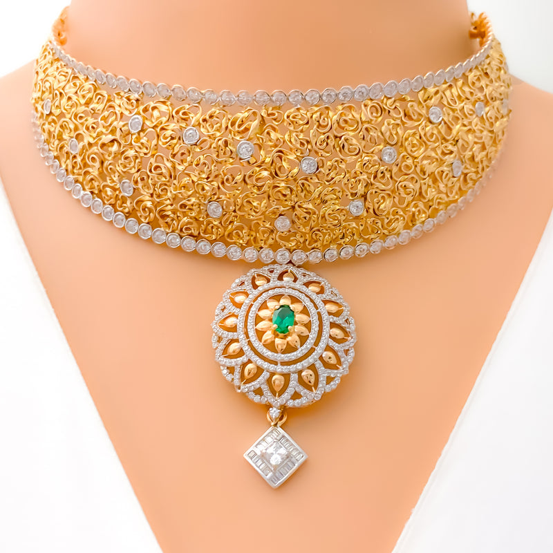 Magnificent Blooming 18k Rose Gold CZ Necklace Set 