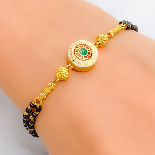 Tasteful Stately 22k Gold Black Bead Bracelet