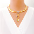 Unique Striped Paisley 18k Gold CZ Necklace Set 