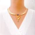 Ethereal Marquise Leaf 18k Gold CZ Necklace Set 