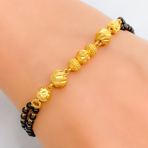 Sparkling Beadwork 22k Gold Black Bead Bracelet