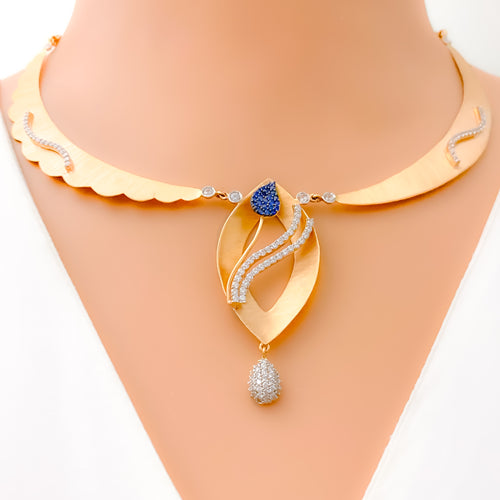 Ethereal Marquise Leaf 18k Gold CZ Necklace Set 