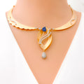 Ethereal Marquise Leaf 18k Gold CZ Necklace Set 