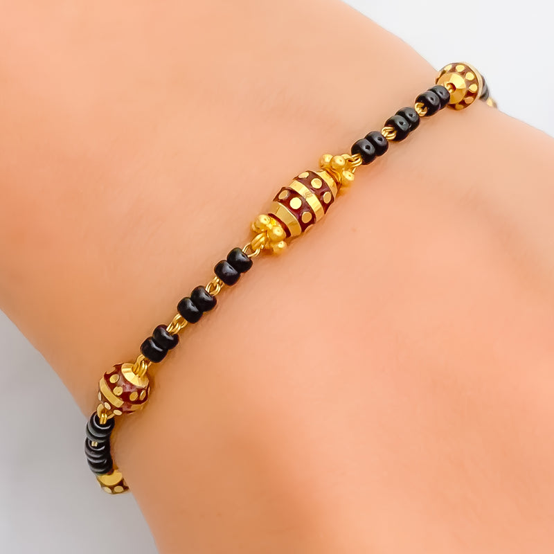 Exquisite Meenakari 22k Gold Black Bead Bracelet