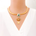 Fashionable Open Oval 18k Gold CZ Necklace Set 