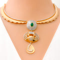 Fashionable Open Oval 18k Gold CZ Necklace Set 