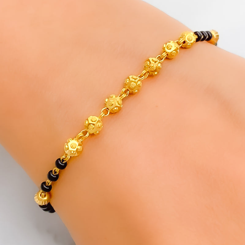 Lightweight Everyday 22k Gold Black Bead Bracelet