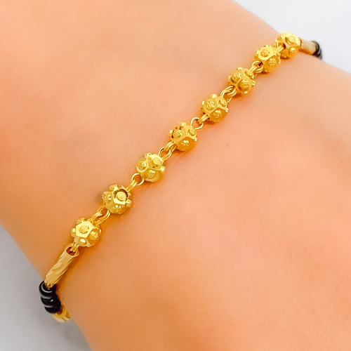 Stylish Brilliant 22k Gold Black Bead Bracelet