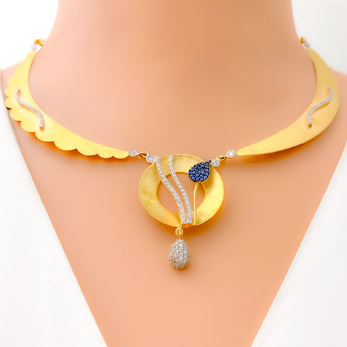 Luscious Radiant Round 18k Gold CZ Necklace Set