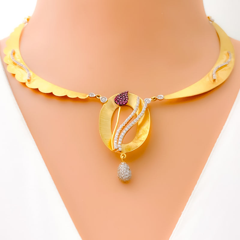 Dapper Dazzling Oval 18k Gold CZ Necklace Set