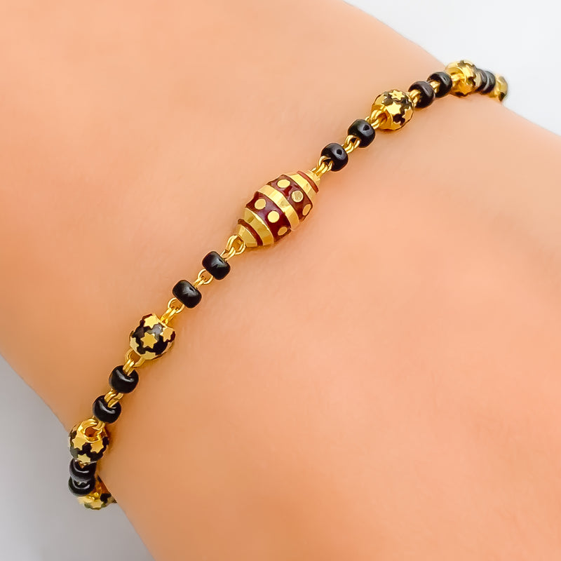 Lovely Fashionable 22k Gold Black Bead Bracelet