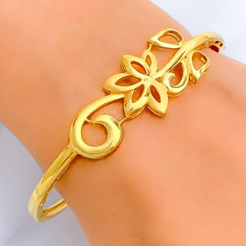 Artistic Vine 22k Gold Silk-Finish Bangle Bracelet 