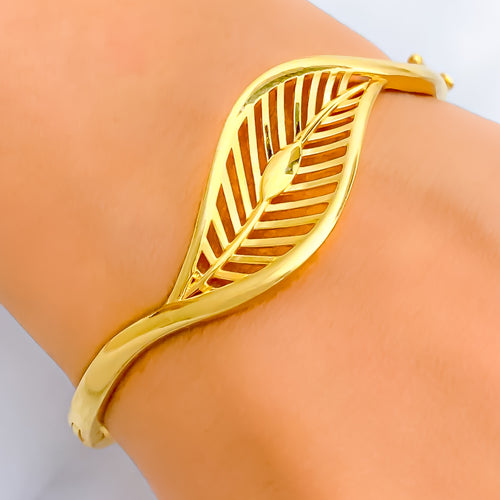 Mesmerizing Minimalist 22k Gold Leaf Bangle Bracelet 